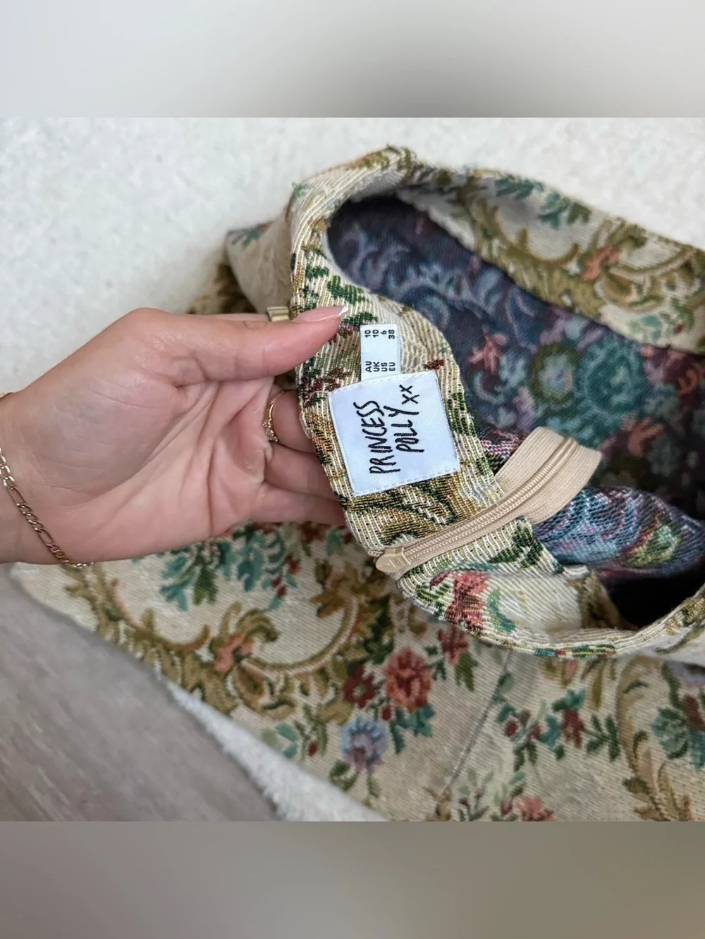 Vintage Floral Tapestry Accent Fabric - Beige and Multicolor